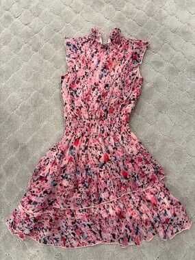 Aqua Pink Floral Tiered Casual Kids Dress